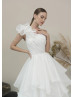 One Shoulder Ivory Pleated Organza Exquisite Wedding Dress